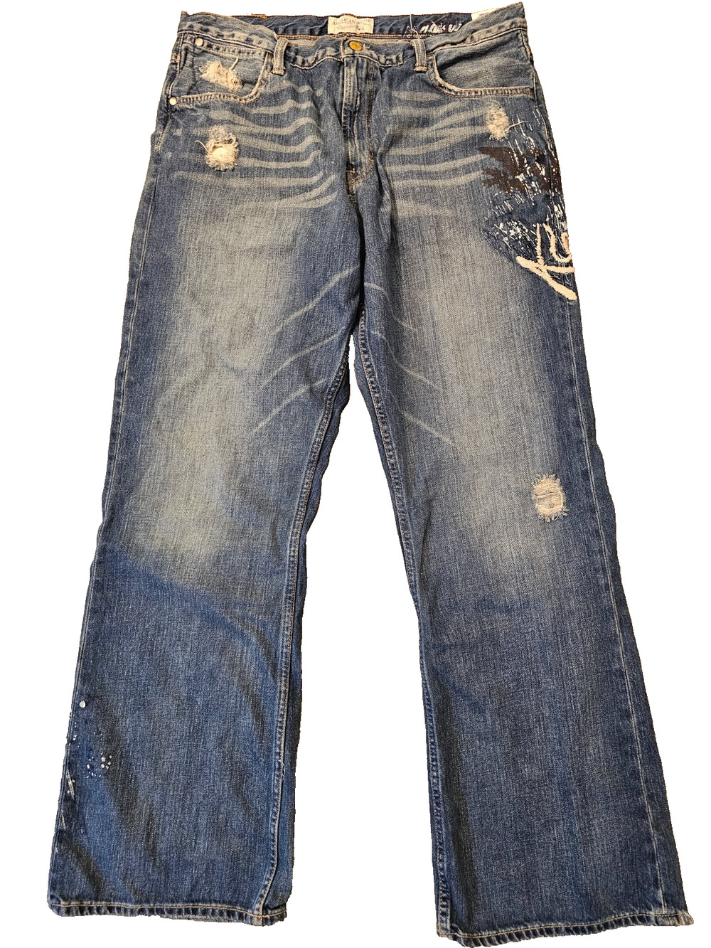 Vintage American Eagle Mens Jeans 36x32 Distressed Y2K Faded Whiskered Western